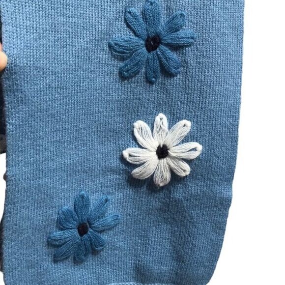 Vintage Y2K Hippie Light Blue Embroidered Floral Scarf Wide One Size - Picture 2 of 5